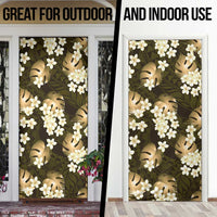 Gold Tropical Hawaii Door Cover Seamless Monstera Plumeria Hawaiian Pattern - Polynesian Pride