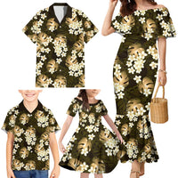 Gold Tropical Hawaii Family Matching Mermaid Dress and Hawaiian Shirt Seamless Monstera Plumeria Hawaiian Pattern LT14 - Polynesian Pride