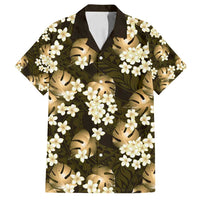 Gold Tropical Hawaii Family Matching Puletasi and Hawaiian Shirt Seamless Monstera Plumeria Hawaiian Pattern LT14 Dad's Shirt - Short Sleeve Gold - Polynesian Pride