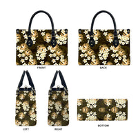 Gold Tropical Hawaii Leather Bag Seamless Monstera Plumeria Hawaiian Pattern - Polynesian Pride