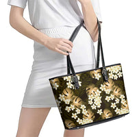 Gold Tropical Hawaii Leather Tote Bag Seamless Monstera Plumeria Hawaiian Pattern LT14 - Polynesian Pride