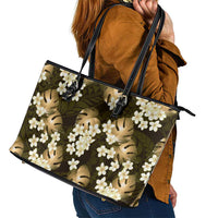 Gold Tropical Hawaii Leather Tote Bag Seamless Monstera Plumeria Hawaiian Pattern LT14 - Polynesian Pride