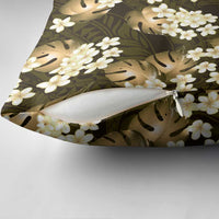 Gold Tropical Hawaii Pillow Cover Seamless Monstera Plumeria Hawaiian Pattern - Polynesian Pride