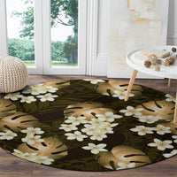 Gold Tropical Hawaii Round Carpet Seamless Monstera Plumeria Hawaiian Pattern - Polynesian Pride