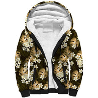 Gold Tropical Hawaii Sherpa Hoodie Seamless Monstera Plumeria Hawaiian Pattern - Polynesian Pride