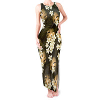 Gold Tropical Hawaii Tank Maxi Dress Seamless Monstera Plumeria Hawaiian Pattern - Polynesian Pride