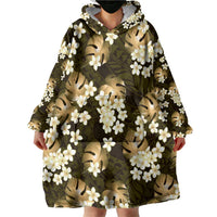 Gold Tropical Hawaii Wearable Blanket Hoodie Seamless Monstera Plumeria Hawaiian Pattern - Polynesian Pride