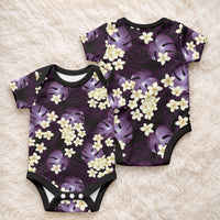 Purple Tropical Hawaii Baby Onesie Seamless Monstera Plumeria Hawaiian Pattern
