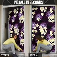 Purple Tropical Hawaii Door Cover Seamless Monstera Plumeria Hawaiian Pattern - Polynesian Pride