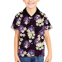Purple Tropical Hawaii Family Matching Long Sleeve Bodycon Dress and Hawaiian Shirt Seamless Monstera Plumeria Hawaiian Pattern LT14 Son's Shirt Purple - Polynesian Pride