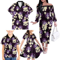Purple Tropical Hawaii Family Matching Off The Shoulder Long Sleeve Dress and Hawaiian Shirt Seamless Monstera Plumeria Hawaiian Pattern - Polynesian Pride