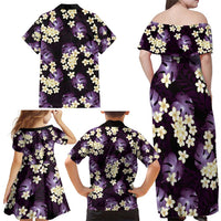 Purple Tropical Hawaii Family Matching Off Shoulder Maxi Dress and Hawaiian Shirt Seamless Monstera Plumeria Hawaiian Pattern - Polynesian Pride