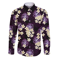 Purple Tropical Hawaii Family Matching Puletasi and Hawaiian Shirt Seamless Monstera Plumeria Hawaiian Pattern LT14 Dad's Shirt - Long Sleeve Purple - Polynesian Pride