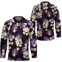 Purple Tropical Hawaii Hockey Jersey Seamless Monstera Plumeria Hawaiian Pattern - Polynesian Pride