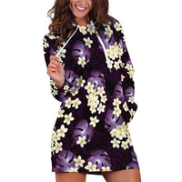 Purple Tropical Hawaii Hoodie Dress Seamless Monstera Plumeria Hawaiian Pattern - Polynesian Pride