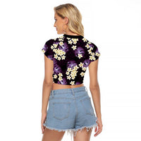 Purple Tropical Hawaii Raglan Cropped T Shirt Seamless Monstera Plumeria Hawaiian Pattern - Polynesian Pride