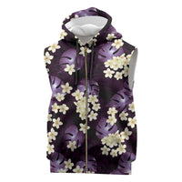 Purple Tropical Hawaii Sleeveless Zip Hoodie Seamless Monstera Plumeria Hawaiian Pattern - Polynesian Pride