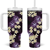 Purple Tropical Hawaii Tumbler With Handle Seamless Monstera Plumeria Hawaiian Pattern - Polynesian Pride