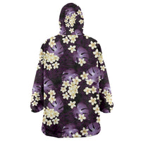 Purple Tropical Hawaii Wearable Blanket Hoodie Seamless Monstera Plumeria Hawaiian Pattern - Polynesian Pride