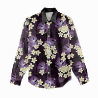 Purple Tropical Hawaii Women Casual Shirt Seamless Monstera Plumeria Hawaiian Pattern - Polynesian Pride