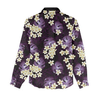Purple Tropical Hawaii Women Casual Shirt Seamless Monstera Plumeria Hawaiian Pattern - Polynesian Pride