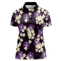 Purple Tropical Hawaii Women Polo Shirt Seamless Monstera Plumeria Hawaiian Pattern - Polynesian Pride
