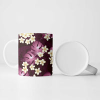 Pink Tropical Hawaii Ceramic Mug Seamless Monstera Plumeria Hawaiian Pattern - Polynesian Pride