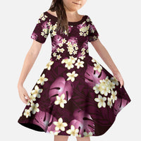 Pink Tropical Hawaii Family Matching Off The Shoulder Long Sleeve Dress and Hawaiian Shirt Seamless Monstera Plumeria Hawaiian Pattern - Polynesian Pride