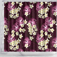Pink Tropical Hawaii Shower Curtain Seamless Monstera Plumeria Hawaiian Pattern - Polynesian Pride