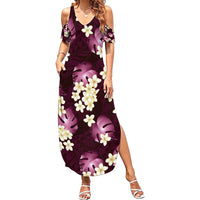 Pink Tropical Hawaii Summer Maxi Dress Seamless Monstera Plumeria Hawaiian Pattern - Polynesian Pride