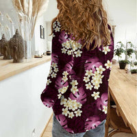 Pink Tropical Hawaii Women Casual Shirt Seamless Monstera Plumeria Hawaiian Pattern - Polynesian Pride