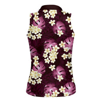 Pink Tropical Hawaii Women Sleeveless Polo Shirt Seamless Monstera Plumeria Hawaiian Pattern - Polynesian Pride