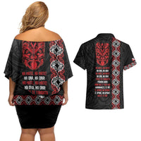 Aotearoa Toitu Te Tiriti Couples Matching Off Shoulder Short Dress and Hawaiian Shirt Honour The Treaty Maori Haka