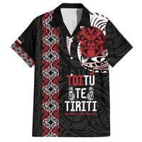 Aotearoa Toitu Te Tiriti Family Matching Long Sleeve Bodycon Dress and Hawaiian Shirt Honour The Treaty Maori Haka LT14 Dad's Shirt - Short Sleeve Black - Polynesian Pride