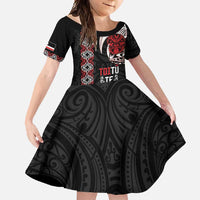 Aotearoa Toitu Te Tiriti Family Matching Short Sleeve Bodycon Dress and Hawaiian Shirt Honour The Treaty Maori Haka LT14 Daughter's Dress Black - Polynesian Pride