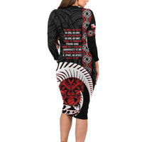 Aotearoa Toitu Te Tiriti Long Sleeve Bodycon Dress Honour The Treaty Maori Haka LT14 - Polynesian Pride