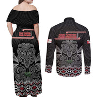 Aotearoa Toitu Te Tiriti Couples Matching Off Shoulder Maxi Dress and Long Sleeve Button Shirt Stand Together! Stand Stronger! - NZ Tiki