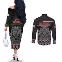 Aotearoa Toitu Te Tiriti Couples Matching Off The Shoulder Long Sleeve Dress and Long Sleeve Button Shirt Stand Together! Stand Stronger! - NZ Tiki