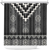 Black Taniko Aotearoa Shower Curtain Niho Taniwha Mix Poutama LT14