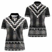 Black Taniko Aotearoa Women Polo Shirt Niho Taniwha Mix Poutama LT14