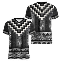 Black Taniko Aotearoa Women V-Neck T-Shirt Niho Taniwha Mix Poutama LT14
