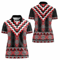 Red Taniko Aotearoa Women Polo Shirt Niho Taniwha Mix Poutama LT14 - Polynesian Pride
