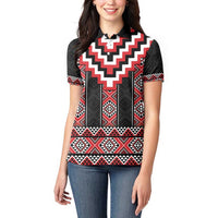 Red Taniko Aotearoa Women Polo Shirt Niho Taniwha Mix Poutama LT14 - Polynesian Pride