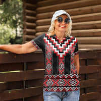 Red Taniko Aotearoa Women Polo Shirt Niho Taniwha Mix Poutama LT14 - Polynesian Pride