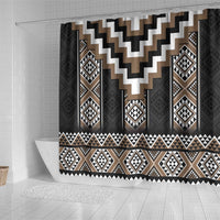 Brown Taniko Aotearoa Shower Curtain Niho Taniwha Mix Poutama LT14 - Polynesian Pride