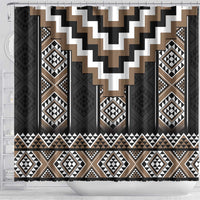 Brown Taniko Aotearoa Shower Curtain Niho Taniwha Mix Poutama LT14 - Polynesian Pride