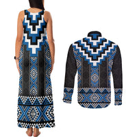 Blue Taniko Aotearoa Couples Matching Tank Maxi Dress and Long Sleeve Button Shirt Niho Taniwha Mix Poutama LT14