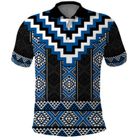 Blue Taniko Aotearoa Polo Shirt Niho Taniwha Mix Poutama LT14