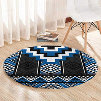 Blue Taniko Aotearoa Round Carpet Niho Taniwha Mix Poutama LT14