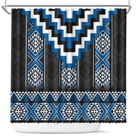Blue Taniko Aotearoa Shower Curtain Niho Taniwha Mix Poutama LT14 Blue - Polynesian Pride